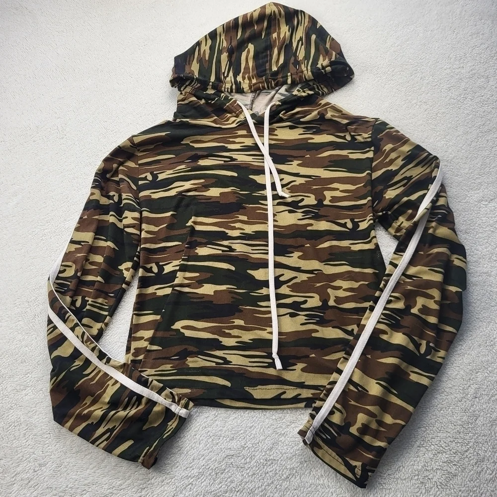 Roma Concept Crop Top Hoodie Long Sleeves Camo Women's Size XL - Picture 1 of 6